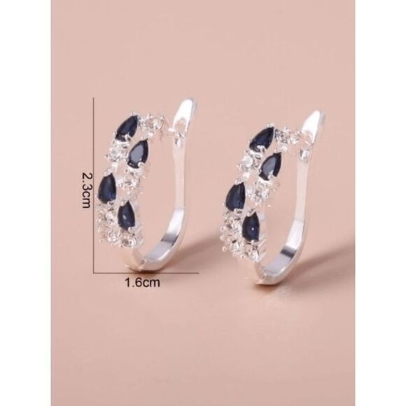 WHITE GOLD SAPPHIRE DIAMOND EARRINGS - Picture 4 of 6